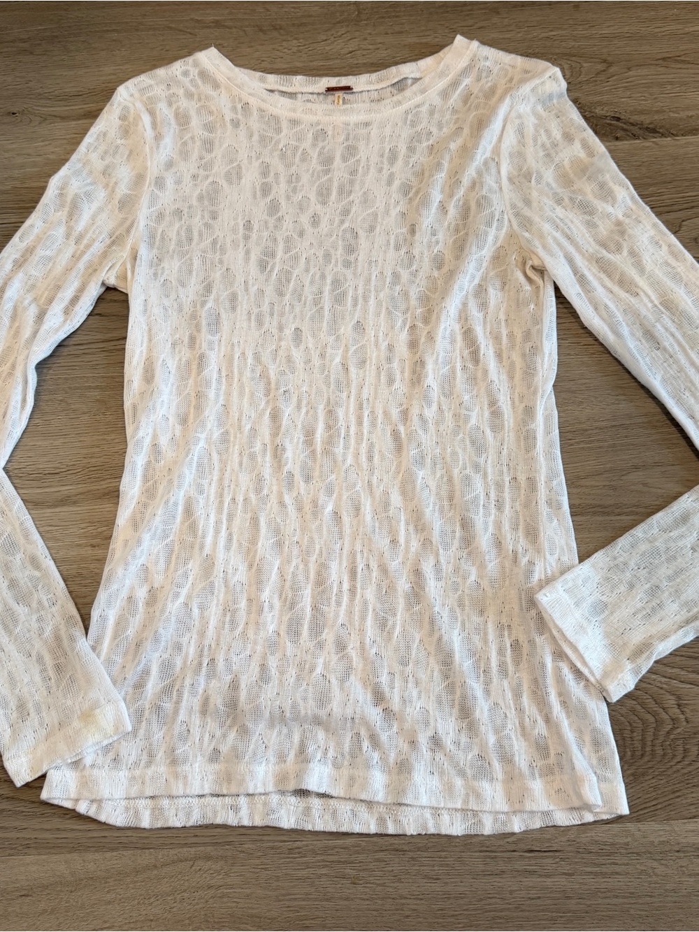 Women’s White Ivory Sheer Lace Long Sleeve Top - Large